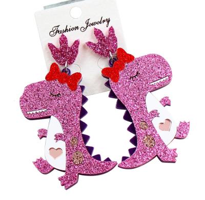 China ERS106HP019 Factory Direct Selling Cute Dinosaur Dangle Christmas Women Statement Cute Glitter Laser Cut Acrylic Earrings for sale