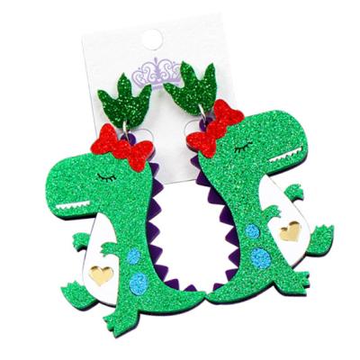 China ERS112HP019 Factory Direct Selling Cute Dinosaur Dangle Christmas Women Statement Cute Glitter Laser Cut Acrylic Earrings for sale