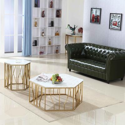 China Lei C1015-L Modern Modern Hexagon Marble Coffee Table And Corner Table For Living Room for sale