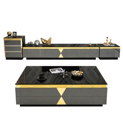 China C2032 Modern Simple Light Stainless Steel Gold Plating Luxury Glass Coffee Table With MDF for sale