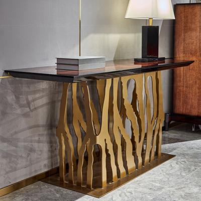 China Modern Zebra - C Modern Gold Brushed Marble Console Tables for sale