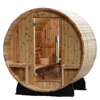 China Computer Control Panel Panoramic Barrel Sauna For 4 Person Cedar Barrel Sauna Kit Outdoor Sauna With Wood Burning Stove for sale