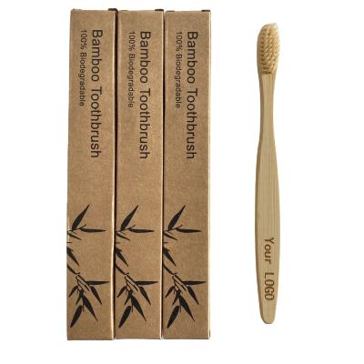 China 100% Biodegradable Eco-Friendly Disposable Natural Bamboo Toothbrush With Free Engraving Logo for sale