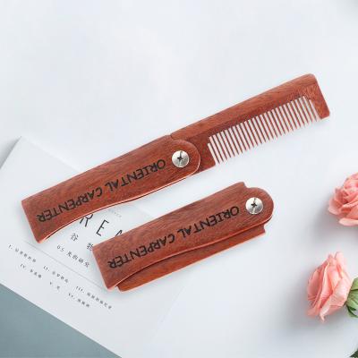 China Custom Small Folding Beard Comb Factory Price Logo Natural Wood Pocket Size Hair Detangling Beard Comb for sale