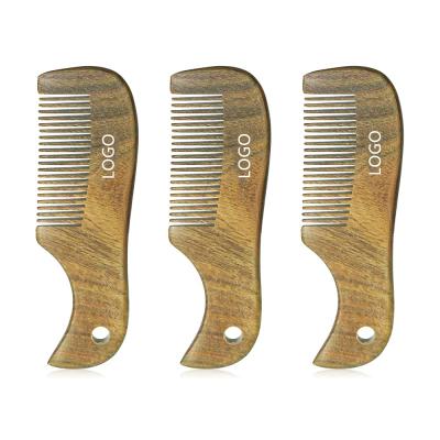 China New Arrival 2 Inch Mini Green Sandalwood Pocket Comb Main Chained Beard Comb for sale