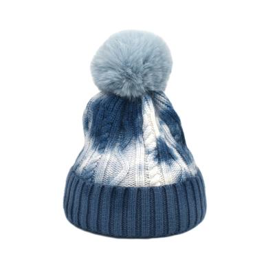 China New coming from COMMON 2021 10 colors stock thick wholesale knit beanie tie dye beanies with pom for sale