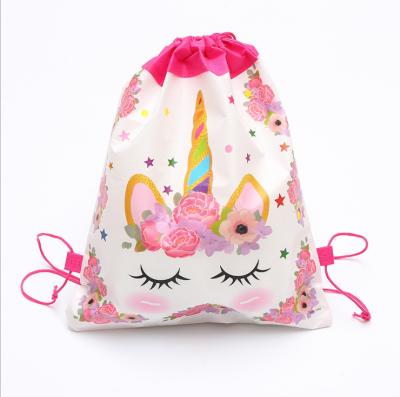 China Nonwoven Party Unicorn Nonwoven Fabric Drawstring Bag Package Pocket Storage Bag Backpack for sale