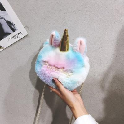 China Newest Fashion Cartoon Unicorn Plush Colorful Chain Bag, For Kids For Adult Lovely Soft Bag for sale