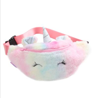 China Outdoor Cute Unicorn Plush Velvet Children's Waist Fanny Packs Crossbody Bag Fashion Plush Waist Bag Cartoon for sale