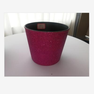 China New Design Recyclable Pink Shiny Plastic Flower Indoor Pots And Planters Around Decorative for sale