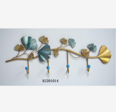 China Europe Retro Ginkgo Leaves Metal Craft Designs Wall Decor Hook For Items for sale