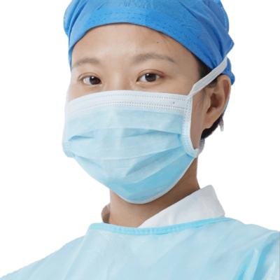 China Breathable Disposable Blue Color Medical Wear For Doctor Face Mask With Tie for sale