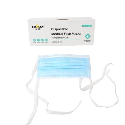 China Blue Color Disposable Disposable Medical Wear For Doctor Face Mask With Tie for sale