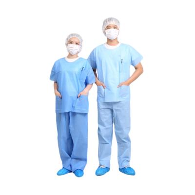 China Dingcheng Breathable Disposable Non Woven OEM Waterproof Design Scrub Suit Suits Blue Color Non Sterile for sale