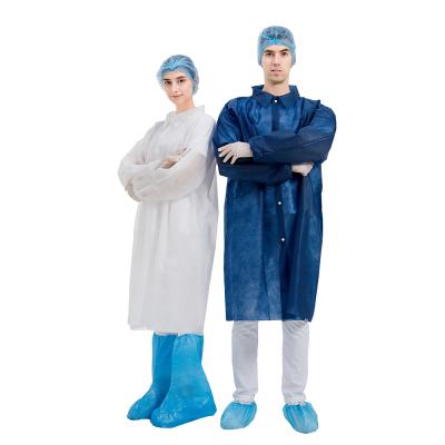 China Dust Proof Disposable Lab Coat PP/SMS Nonwoven Lab Visit Gown With Knitted Cuff And Collar Multiple Colors Real Factory Available for sale