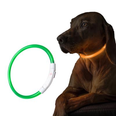 China Lights Led Pet Collar Fiber Optic Tube Dog Collar Luminescent Round Cuttable Cuttable USB Rechargeable Collar for sale