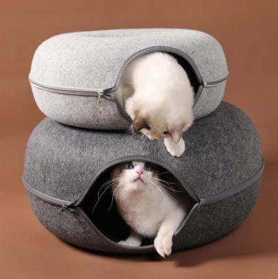 China Sustainable Custom Shape Donut Shaped Cave For Indoor Cats Felt Cat Tunnel Bed for sale