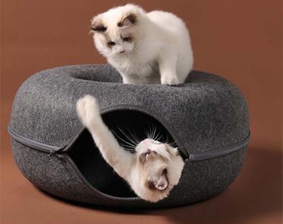 China Sustainable Factory Direct Beds For Cats Wendy Donut Pet Interactive Game Felt Cat Tunnel Bed for sale