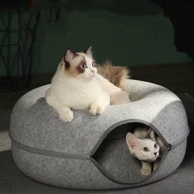 China Sustainable Amazon Washable /cat Donut And Dog Felt Cat Tunnel Bed for sale