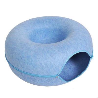 China Sustainable Hot Sale Round Felt Tunnel Nest 50*50*20cm Cave Felt Cat Donut Tunnel Bed for sale