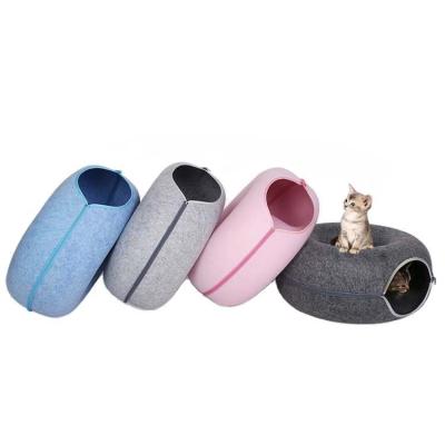 China Sustainable New Style Amazon Round Pet Donut Interactive Game Toy Felt Cat Tunnel Nest Bed for sale