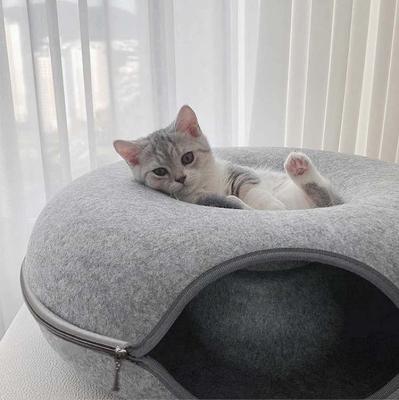 China Sustainable New Arrival House Toys Play For Tunnels Under Felt Cat Tunnel Bed With Light Grey for sale