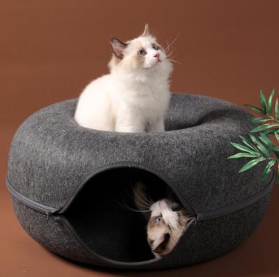 China Sustainable Top Quality Beds With Scratch Pad Nest Round Donut Pet For Dog Ddsnty Felt Cat Tunnel Bed for sale