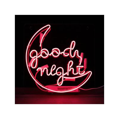 China Good Night Moon Letter Neon Lamp Sign Bar Store Party Baby Room Bedside Table Bedroom Wall Hanging Night Light 17x17 Inch Decoration for sale