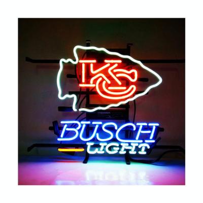 China Custom Handmade Buildings Busch Light Kansas City Chiefs Neon Sign Light Glass Tube Real Gas Filled Nightlight Gift Dropshipping 19x15Inch for sale