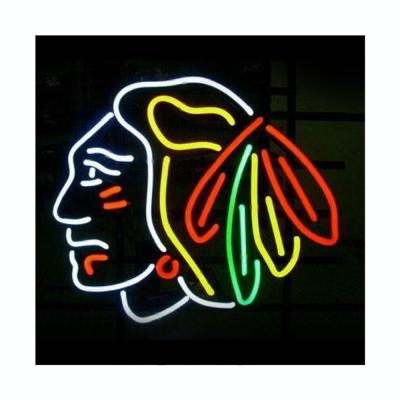 China Real Glass Tube Neon Light Sign Dropshipping Hockey Chicago Blackhawks Buildings Handmade Store Bar Home Decoration 17x14Inch for sale