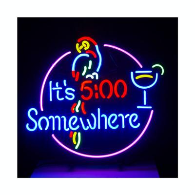 China Buildings Parrot It's 5:00 A.M. Neon Light Sign Bar Cafe Windows Somewhere Hanging Real Glass Tube Man Cave Night Light Illustration 17x14Inch for sale