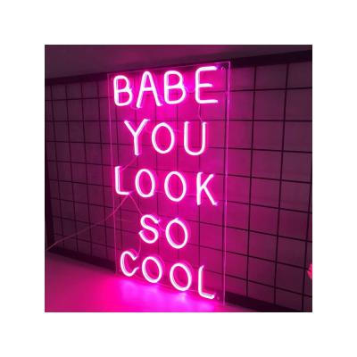 China Babe You Look So Cool Indoor Outdoor Pink LED Letters Neon Sign Music Bar Bar Club Restaurant Christmas Decor Night Light with Dimmer 19x15 inch for sale