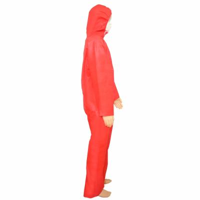 China Anti-static red disposable sms pp coveralls with hood, elastic cuffs, ankles zipper flap cover for sale