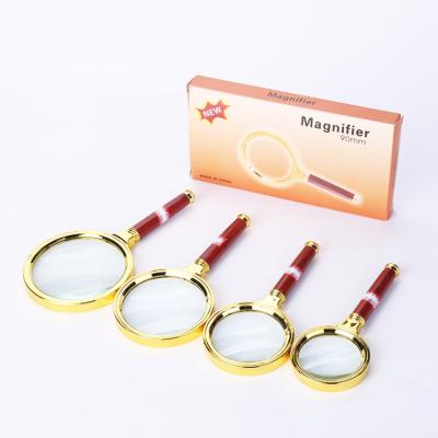 China Retro 90mm High Transmittance Handheld 10x Magnifying Glass 60mm 70mm 80mm Handheld Magnifying Glass Portable Magnifying Glass for sale