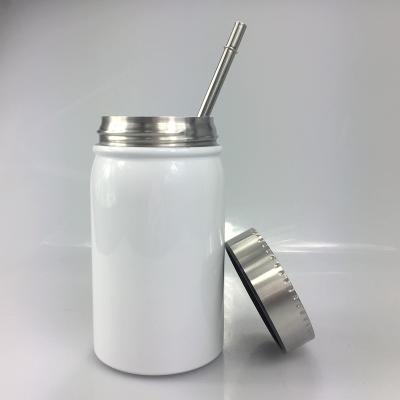 China Viable Wholesale 500ml Vacuum Stainless Steel Wall Sublimation Mug Blank Mason Jar Double Tumbler With Lid And Straw for sale