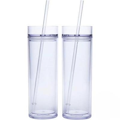 China 16oz 22oz Sustainable Acrylic Lean Cup With Lid Straw Straight Tumbler Double Wall Water Cup for sale