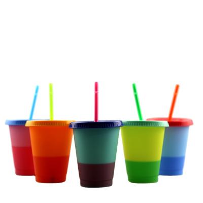 China 480ml plastic reusable eco-friend temperature sensitive cold magic water drinking mini size color changing cup with straw for sale