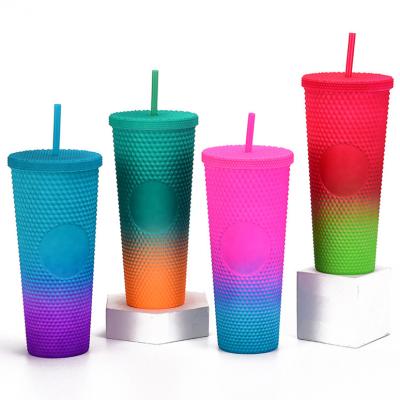 China Christmas Viable Hot Sale Double Wall Plastic Studded Tumbler With Straw for sale