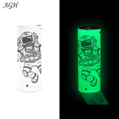 China Viable USA Warehouse 20 oz Color Changing White Stainless Steel Lean Straight Luminous Glow In Dark Sublimation Tumbler With Lid for sale