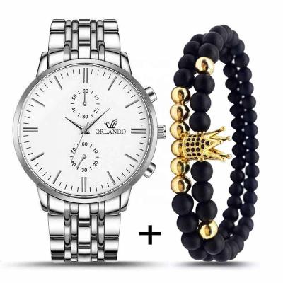 China 2021 SY Day/Date Men's Quartz Watch And Bracelets Set Simple Fashion Steel Strap Accessories for sale