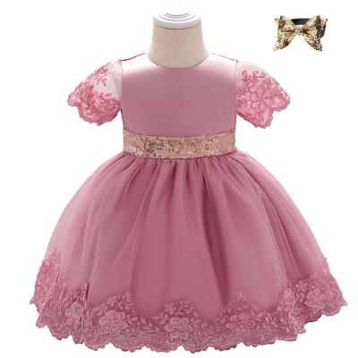 China Simple Anti-Static Princess Costume Elegant Formal Kids Solid Color Lace Up Dress For Girls for sale