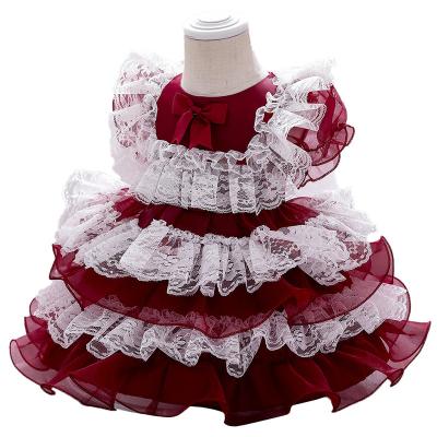 China New Lovely Anti-static High Quality Dress Kids Baby Girls Dress America Red White Mermaid Lace Summer Purple Pink quantity for sale