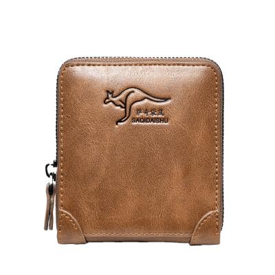 China New Thin Waterproof Men's PU Leather Short Coin Purse Anti-theft Men's Wallet Multi-Card Swipe Pocket Men's Wallet for sale