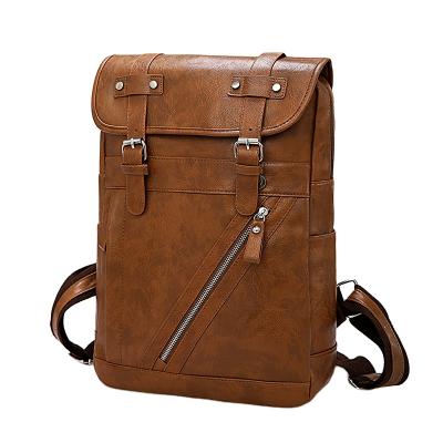 China Large Capacity Outdoor Soft Leather Men's Bag School Bag Waterproof Men's Computer Bag Retro Management Backpack for sale