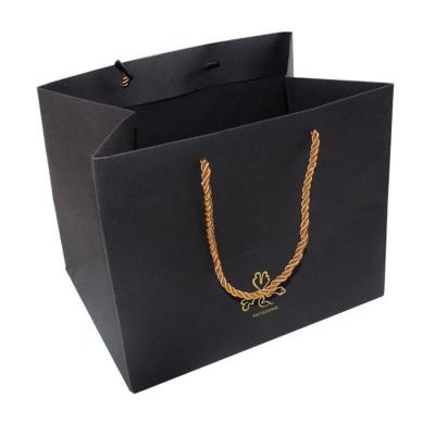 China Black Kraft Square Bottom Paper Bags 16x6x12 Gift Bags With Handle for sale