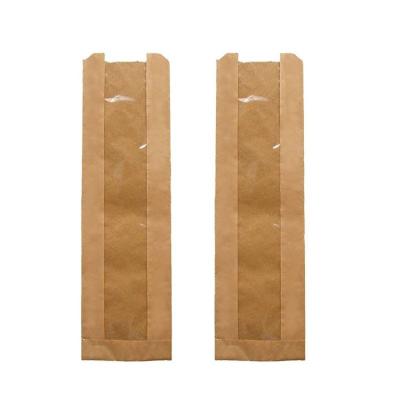 China French Baguette Caterpillar Bread Paper Bag Kraft Bakery Bags Sharp Bottom Window for sale