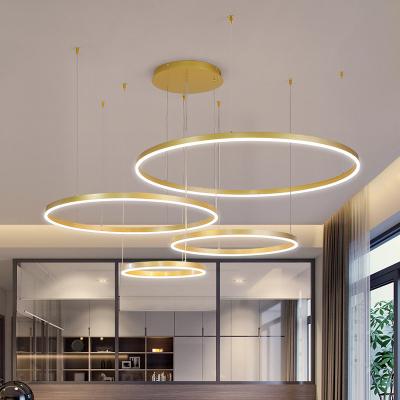 China Modern Simple Decorative Ceiling Hanging Pendant Lights Surround Rings Acrylic Gold Luxury Modern Led Chandelier for sale