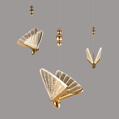 China Modern Indoor Home Decor Stair Designer Chandeliers Decorative Fancy Minimalist Hanging Led Butterfly Pendant Light for sale