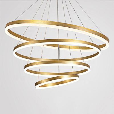 China Contemporary Modern Led Rings Chandelier Round Shape Ceiling Light Fixture Adjustable Ring Chandelier for sale