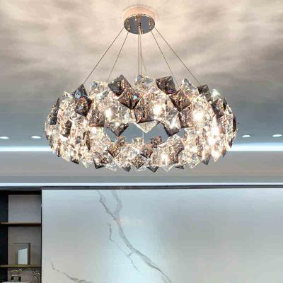 China Chandelier 2021 Nordic luxury home crystal contemporary k9 series hanging light black gold LED indoor pendant lights for weddings for sale